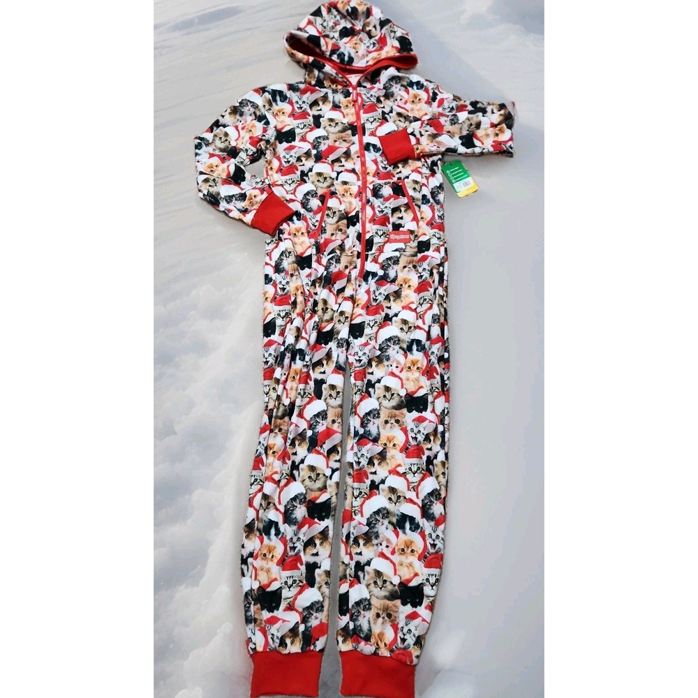 Tipsy Elves Womens Meowy Catmus Jumpsuit Small Cat Christmas NWT TE-WCJMP94S